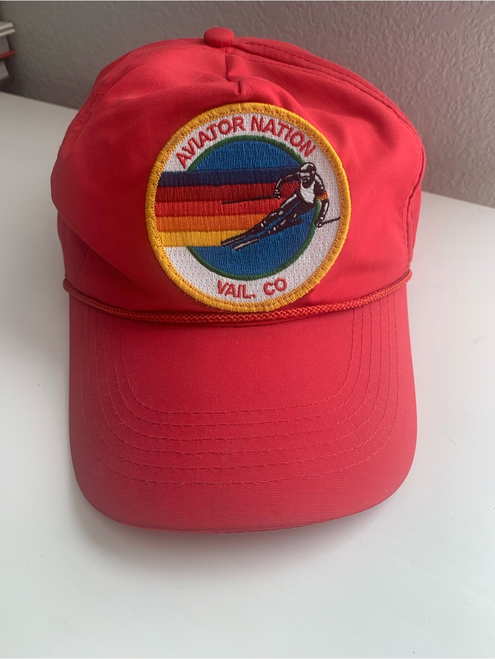 Aviator Nation Red Mesh Trucker Hat with Retro Logo